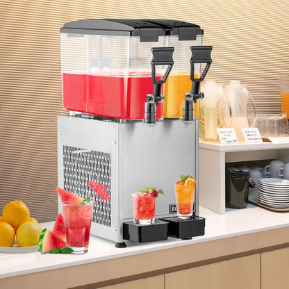 ROVSUN 9.6 Gallon/36L Commercial Beverage Dispenser Drink Dispenser, 18L X 2 Tanks Commercial Juice Dispenser Stainless Steel with Thermostat Controller for Home Restaurant Bar Party 110V/60HZ