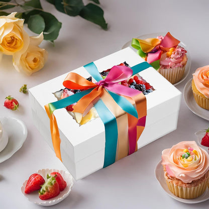 Mefleet 16pcs 14x10x6 Cake Boxes with Window Rectangle Quarter Sheet Bakery Boxes for Pastry Baking Cake, Cupcakes, Donuts, Cookies, Pie Treat Packaging White Large