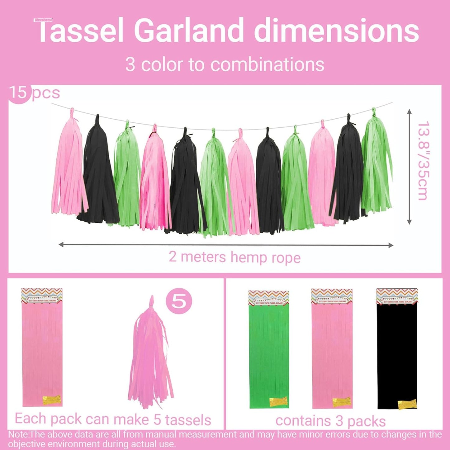 Tassel Garland Tissue Paper Tassel Banner,Tassels Party Decorations for Wedding,Birthday,Bridal/Baby Shower,Pack of 15 (Burgundy/Black/Silver)