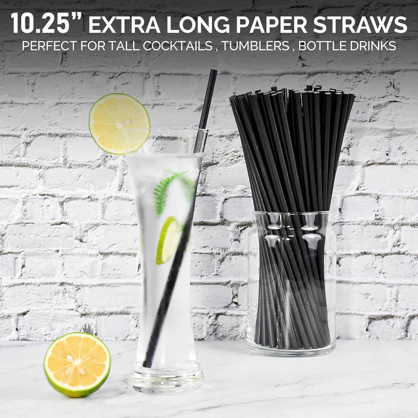 Black Paper Straws, Solid black/250 Bulk, Biodegradable Paper Drinking Straws for Cocktail, Drinks, Bars and Restaurant, 7.75"x0.24"