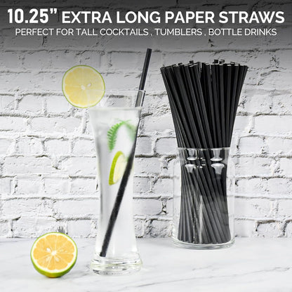 Black Paper Straws, Solid black/250 Bulk, Biodegradable Paper Drinking Straws for Cocktail, Drinks, Bars and Restaurant, 7.75"x0.24"