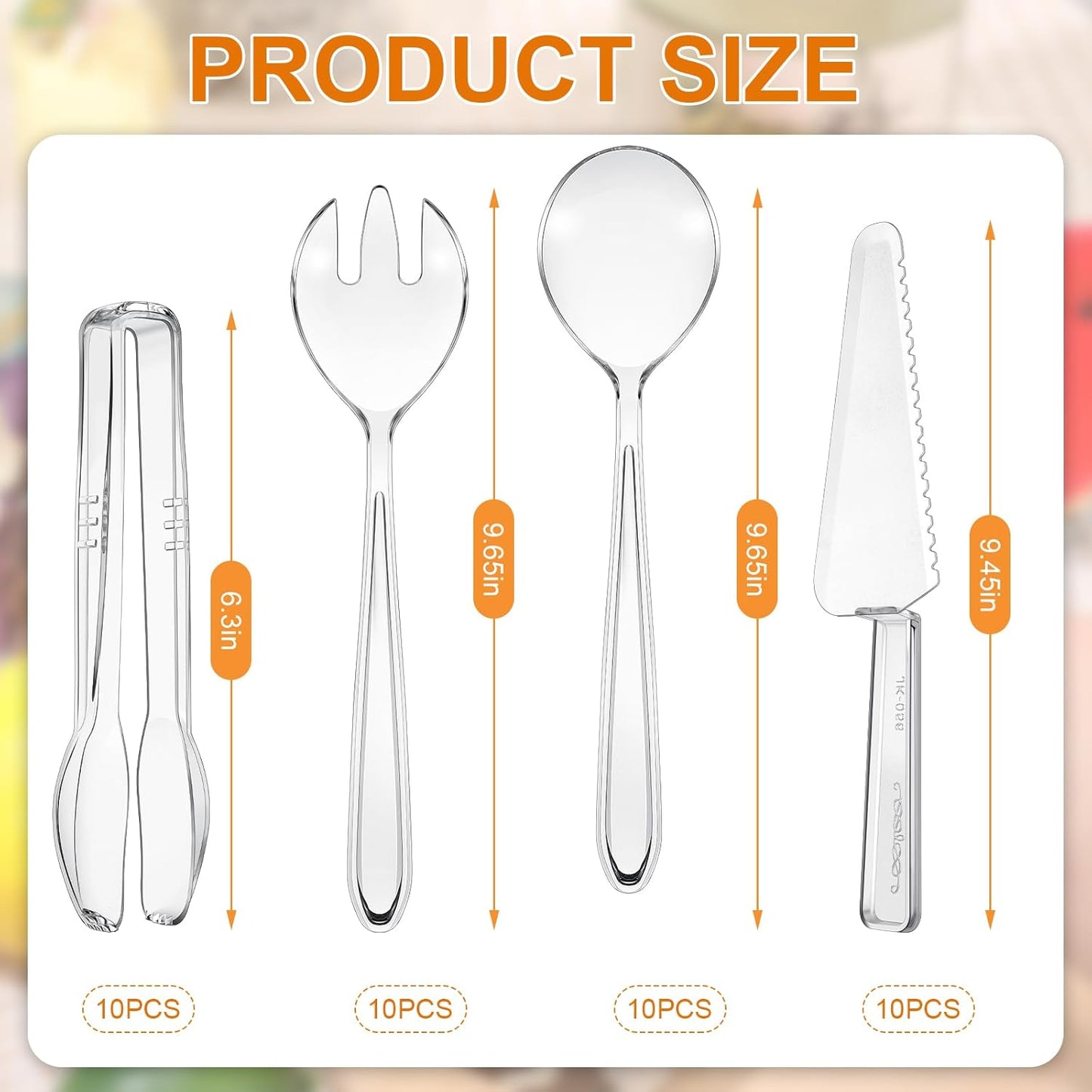 40 Set Disposable Plastic Serving Utensils Include10 Pcs 6.3" Serving Tongs 10 Spoons 10 Forks 10 Knives for Buffets Food Home Weddings Family Gathering Birthday Party Supplies(Black)