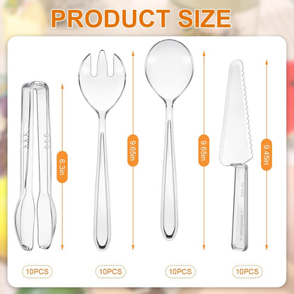 40 Set Disposable Plastic Serving Utensils Include10 Pcs 6.3" Serving Tongs 10 Spoons 10 Forks 10 Knives for Buffets Food Home Weddings Family Gathering Birthday Party Supplies(Black)