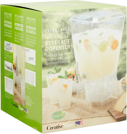 CreativeWare Crown Beverage Dispenser with Base and Name Clip, 3.5 gallon, Clear