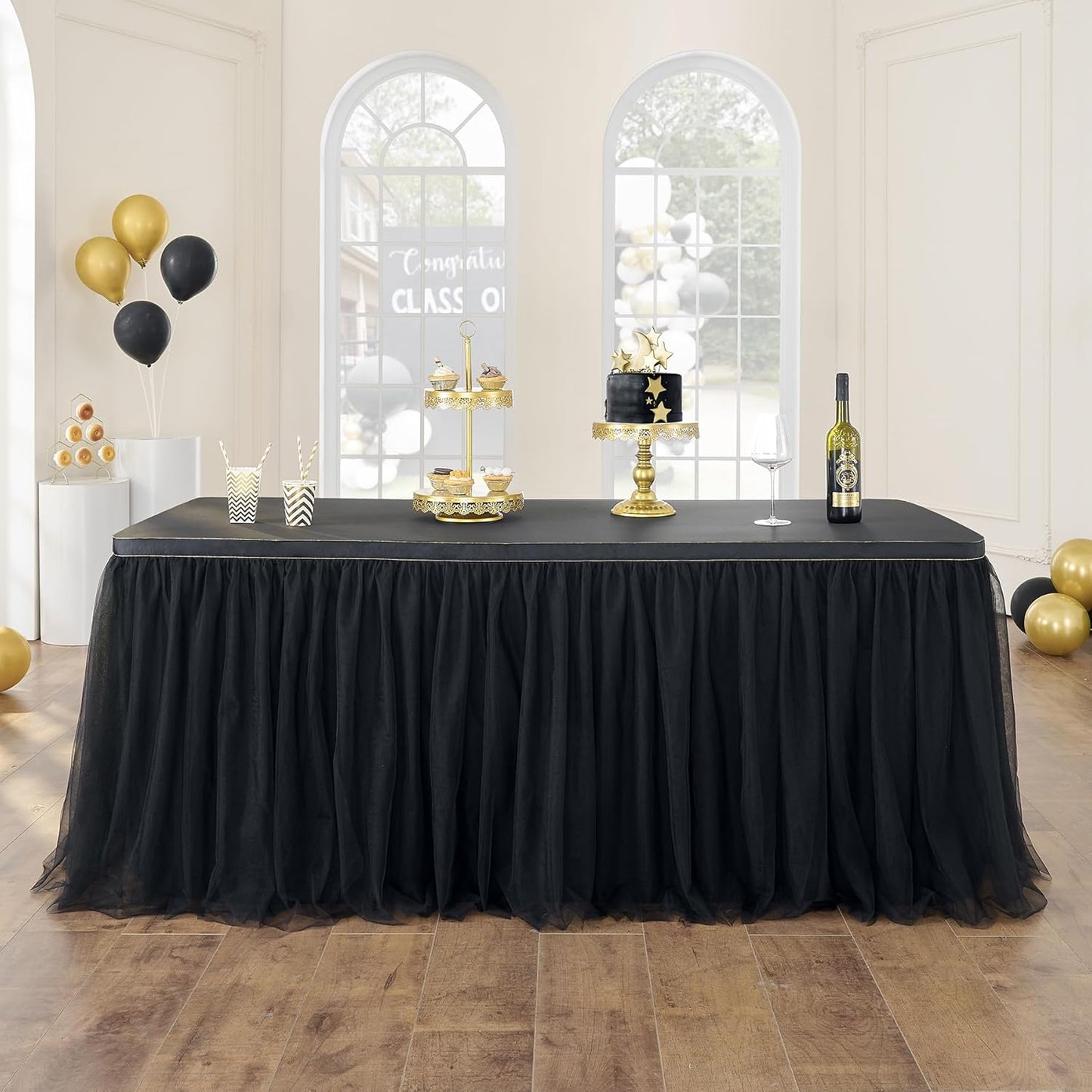 72inch Champagne Gold Tulle Table Skirts for Rectangle Round Tables, Gold Grim Ruffle Tulle Tutu Cloth Table Skirt 6ft for Wedding Birthday Party Cake Dessert Decor(No Top Cover)