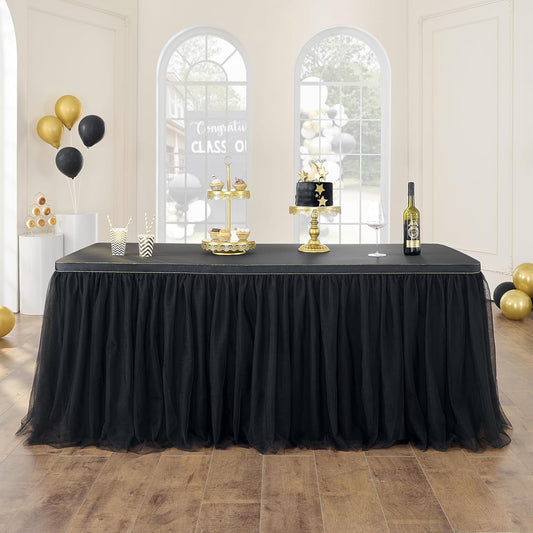 72inch Champagne Gold Tulle Table Skirts for Rectangle Round Tables, Gold Grim Ruffle Tulle Tutu Cloth Table Skirt 6ft for Wedding Birthday Party Cake Dessert Decor(No Top Cover)