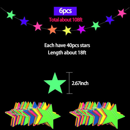 508ft UV Neon Paper Garland Crepe Streamers Glow in The Dark Party Supplies Garland Neon Party Decorations Streamers for Blacklight Reactive Fluorescent Wedding Birthday Party Decorations