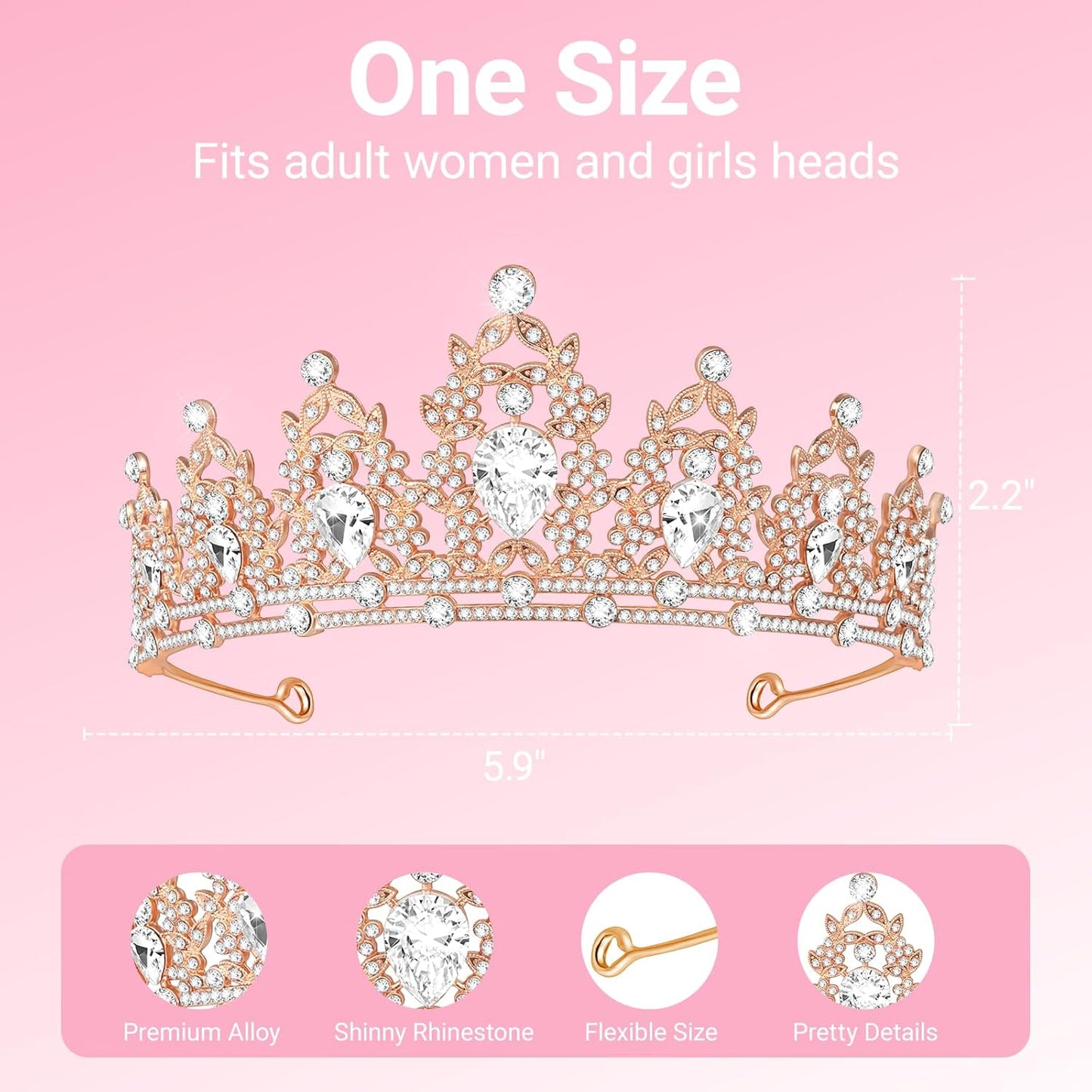 Tiara Crown for Women, Headband Hair Accessories for Birthday Wedding Party Costume Pink