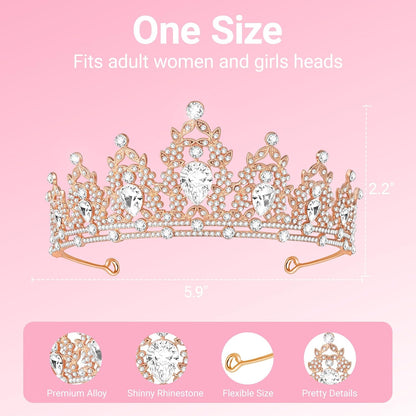 Tiara Crown for Women, Headband Hair Accessories for Birthday Wedding Party Costume Pink