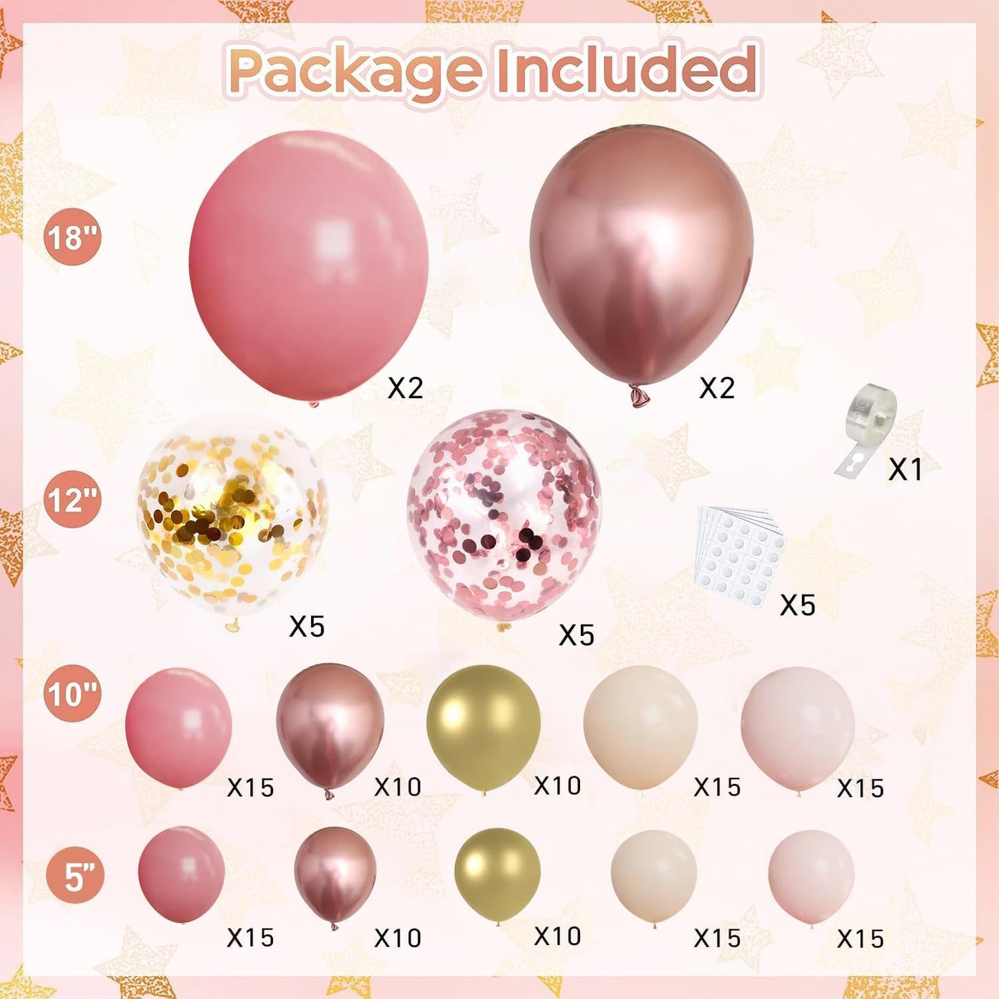 Pink Gold White Balloon Arch Kit - 144 PCs Pastel Light Pink and Beige Sand White Gold Chrome Balloons for Mothers Day Girls Women Birthday Bridal Shower Engagement Wedding Party Decorations