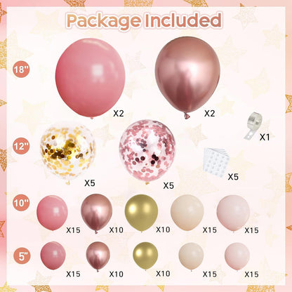 Pink Gold White Balloon Arch Kit - 144 PCs Pastel Light Pink and Beige Sand White Gold Chrome Balloons for Mothers Day Girls Women Birthday Bridal Shower Engagement Wedding Party Decorations