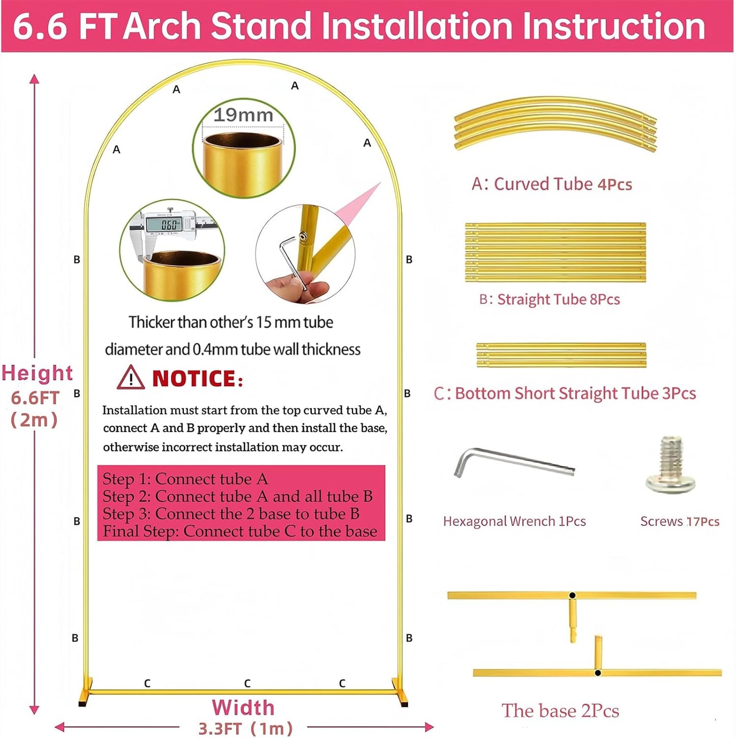 Metal Arch Backdrop Stand 7.2FT+6FT Wedding Arch Backdrop Stand Set of 2 Gold Arch Backdrop Stand for Valentines Day Party Wedding Ceremony Baby Shower Birthday Floral Balloon Decration