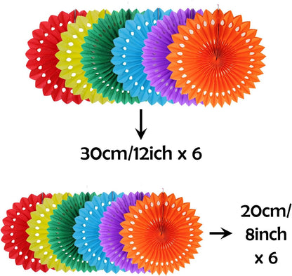 ZOOYOO Hanging Paper Fans Party Decorations,12 Pcs Pastel Rainbow Honeycomb Round Fans,Ceiling Decor for Easter,Wedding,Birthday,Summer Day Party Backdrop