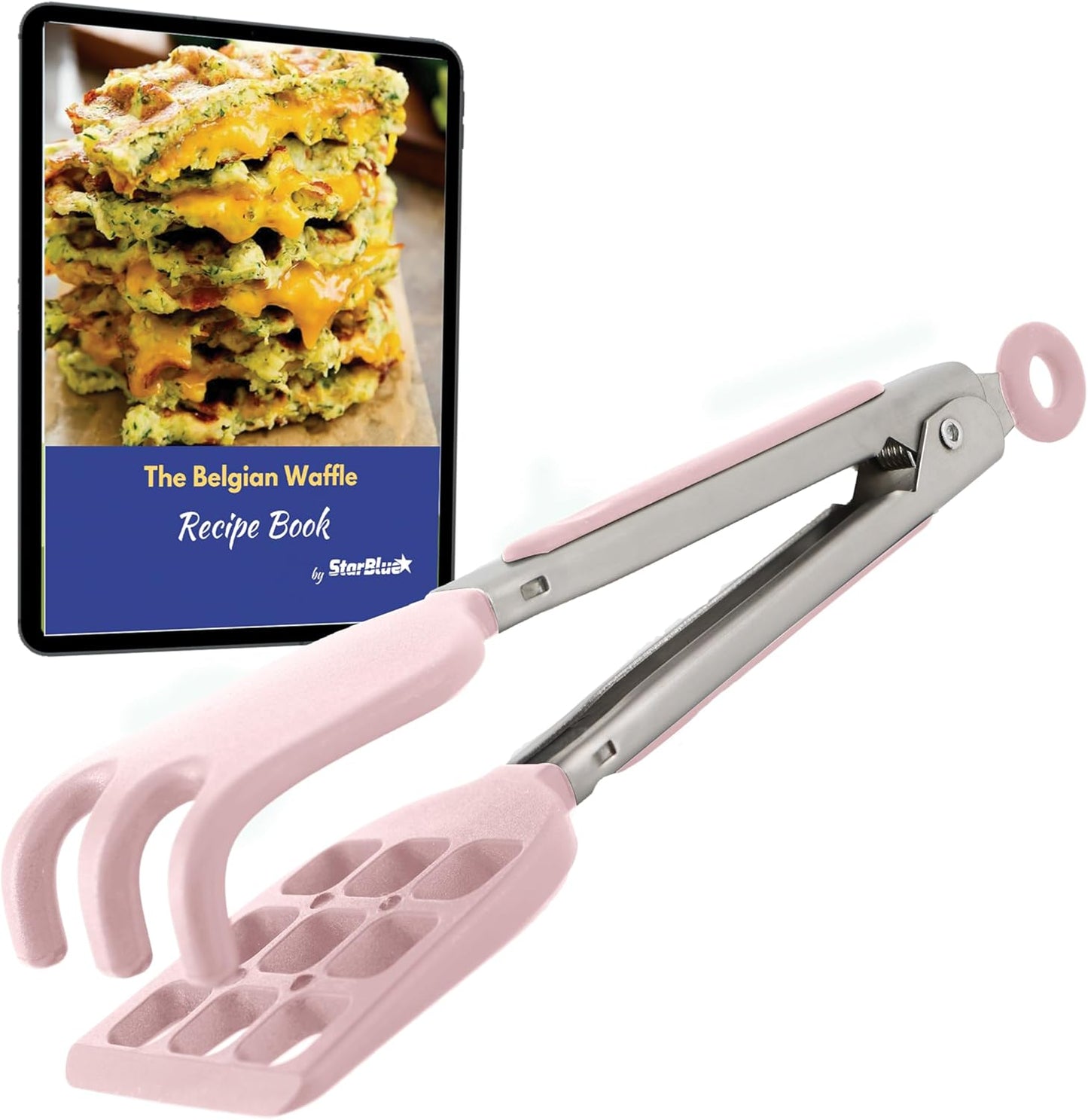 Mini Waffle Tongs by StarBlue Green – 8 Inches Silicone and Nylon Serving Tongs with Non-Slip Smooth Handles, Non-Scratch and Dishwasher Safe, Multipurpose Spatula for Belgian Waffle Serving