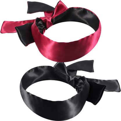 Hestya 2 Pack Sleeping Mask Satin Eye Mask (Black Red) Blindfold, 150 cm