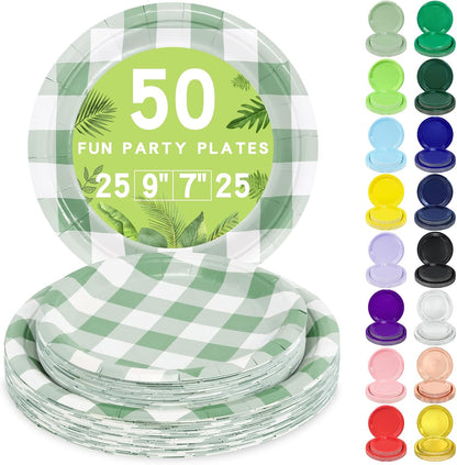 LANLISA 50 Pcs Pink Paper Plates Disposable, 25-9" & 25-7" Disposable Birthday Cake Dessert Plates For Valentines Day, Baby Shower, Easter Party, Mothers Day Party Supplies