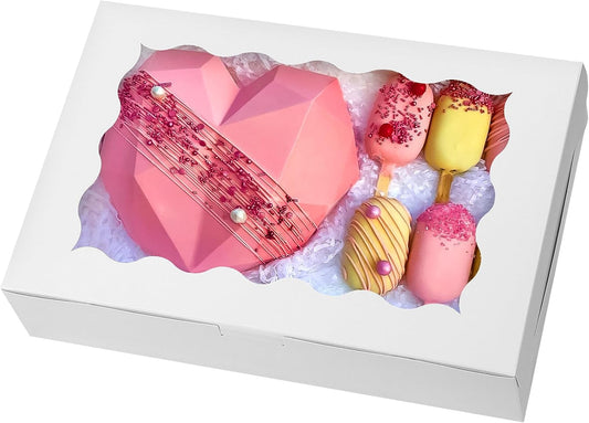 Moretoes 24pcs Bakery Boxes, 12x8x2.5 Inches,Treat Boxes with Window for Chocolate Covered Strawberries, Pastries, Cookies, Desserts, Donuts and Muffins