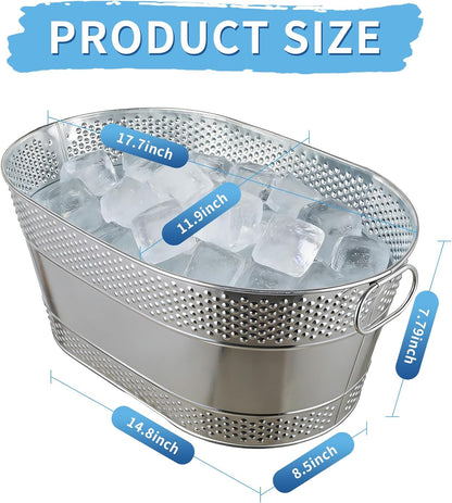 4 Gallon Galvanized Beverage Tub, 2 Pcs Heavy-Duty Ice Buckets Large Galvanized Drink Buckets with Handles for Catering Bars Parties