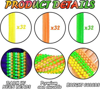 Glow in the Dark Beads Necklaces Glow Party Supplies, 33" Yellow Green Orange UV Black Light Necklaces for Glow Party Favors Night Accessories, Halloween Birthday Party Decorations