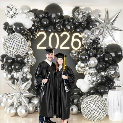 KARLURE Black and Gold Balloons Arch Kit with Black Gold Confetti Balloons for 2026 Graduation Decorations Class Grad Men Birthday Party Prom Retirement Masquerade Anniversary Party Decorations