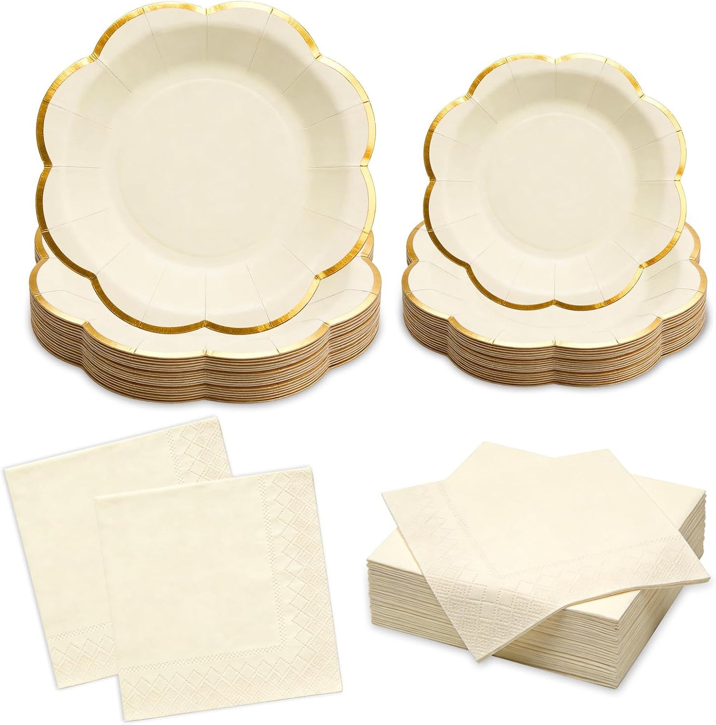 Sage Green Plates and Napkins Party Supplies for 20 Guests,Green Scalloped Paper Plates with Gold Rim, Elegant Disposable Tableware Set for Birthday,Baby Shower, Wedding, Bridal & Tea Party,60 PCS