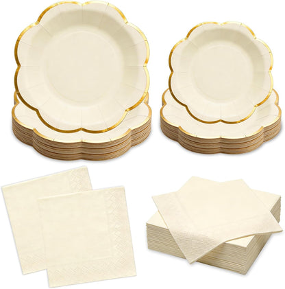 Sage Green Plates and Napkins Party Supplies for 20 Guests,Green Scalloped Paper Plates with Gold Rim, Elegant Disposable Tableware Set for Birthday,Baby Shower, Wedding, Bridal & Tea Party,60 PCS