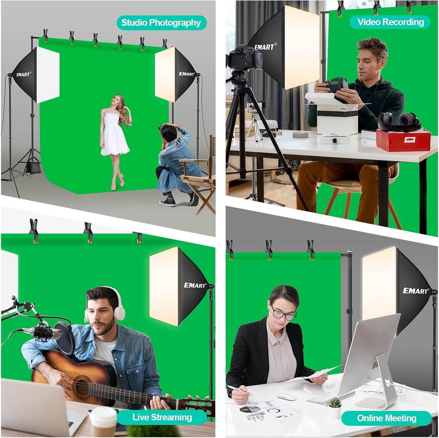 EMART 8.5 x 10 ft Backdrop Support System, Professional Photography Lighting Kit with 5500K 50W LED, 6 * 9ft Backdrop *3, Reflector,Umbrellas&Softbox Lighting Kit for Studio, Portrait, Video Shooting