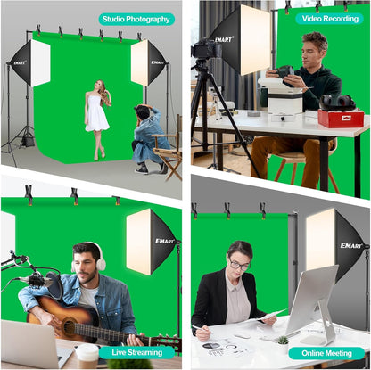 EMART 8.5 x 10 ft Backdrop Support System, Professional Photography Lighting Kit with 5500K 50W LED, 6 * 9ft Backdrop *3, Reflector,Umbrellas&Softbox Lighting Kit for Studio, Portrait, Video Shooting