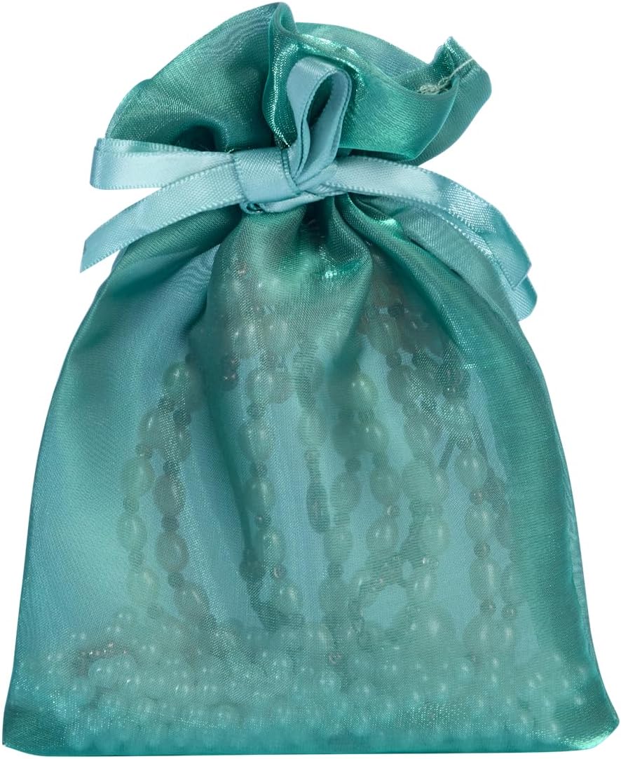QIANF 20 Pcs Peacock Blue Small Organza Bags 3X4 inch for Wedding Favors with Drawstring, Mini Mesh Gift Bags Jewelry Pouch for Candy Bridal Shower Party Favor Baby Shower Christmas
