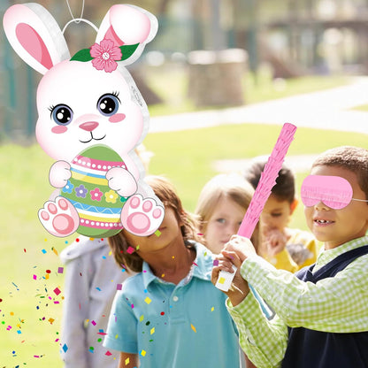 Easter Bunny Pinata Funny Bunny Egg Pinata with Blindfold & Stick for Birthday Decorations Easter Party Supplies Spring Decorations