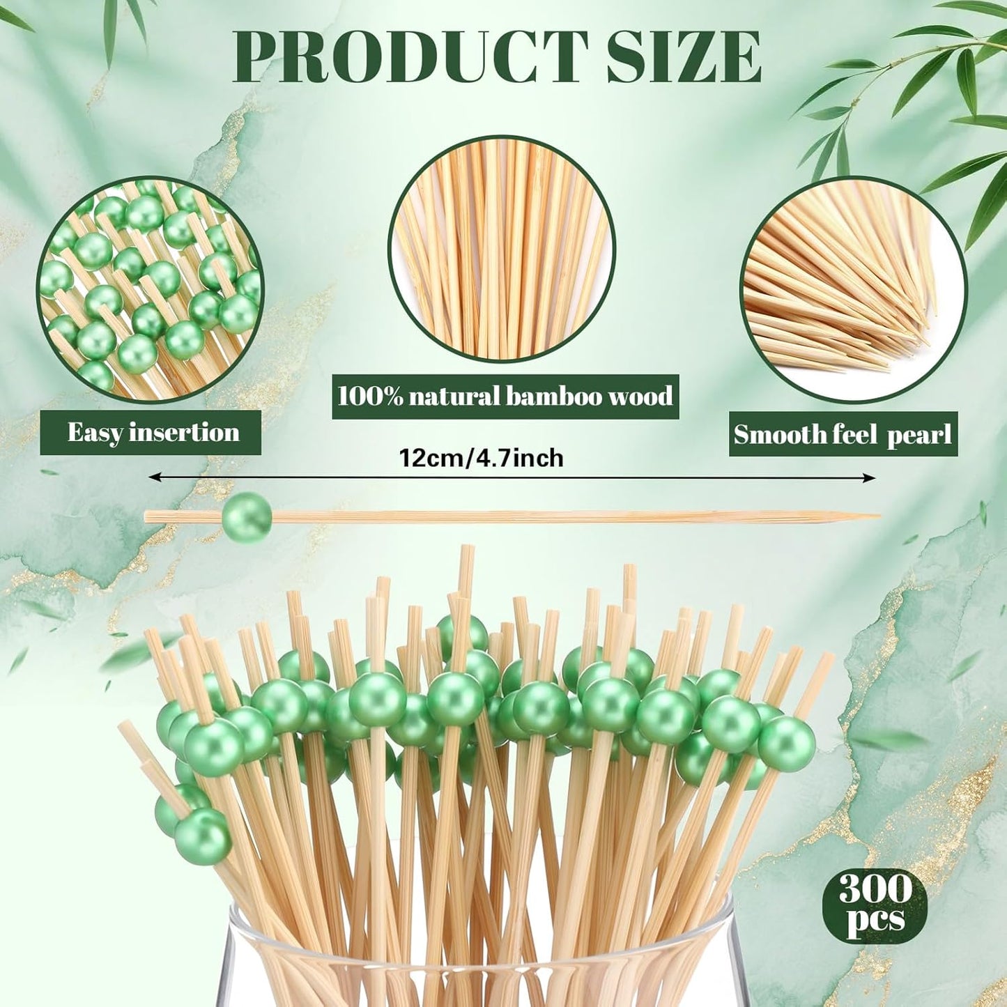 Reallnaive 600 Pcs Cocktail Pick Pearl Fancy Toothpick for Appetizer 4.7 Inch Long Skewer for Drink Fruit Food Bamboo Stick Wedding Bridal Shower Decoration Charcuterie Accessories (White)
