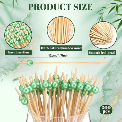 Reallnaive 600 Pcs Cocktail Pick Pearl Fancy Toothpick for Appetizer 4.7 Inch Long Skewer for Drink Fruit Food Bamboo Stick Wedding Bridal Shower Decoration Charcuterie Accessories (White)