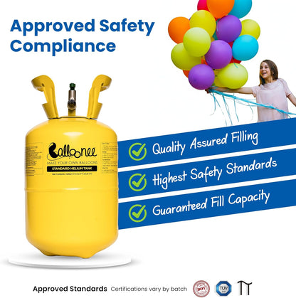 Balloonee Standard Disposable Helium Party Kit, Helium Tank for Balloons At Home, 7.5 Cu Ft Helium Balloon Pump Kit with 30 Assorted Latex Balloons, Helium Tank