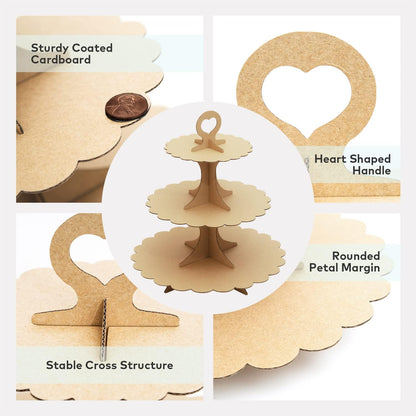 White Cupcake Stand Tower, 3-Tier Cardboard Dessert Display with Heart Handle,Perfect for Birthday Baby Shower Wedding Tea Party Graduation, Easy 60-Second Assembly, Holds 12+Cupcakes (1-Pack)