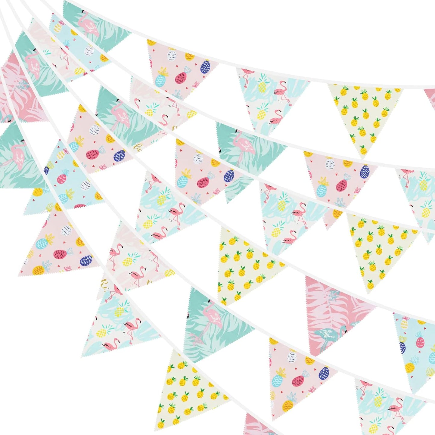G2PLUS 39Ft Triangle Bunting Banner, 42Pcs Pink Floral Garland Pennant Banner, Reusable Cotton Triangle Flags Party Decoration for Birthday, Wedding, Garden Tea Party, Baby Shower, Room Decor