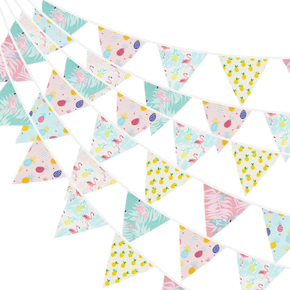 G2PLUS 39Ft Triangle Bunting Banner, 42Pcs Pink Floral Garland Pennant Banner, Reusable Cotton Triangle Flags Party Decoration for Birthday, Wedding, Garden Tea Party, Baby Shower, Room Decor