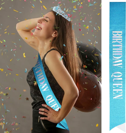 Happy Birthday Queen Tiara Crowns for Women, Red Sash, Party Favors Supplies Gift, 30th Decorations, Stuff Accessories