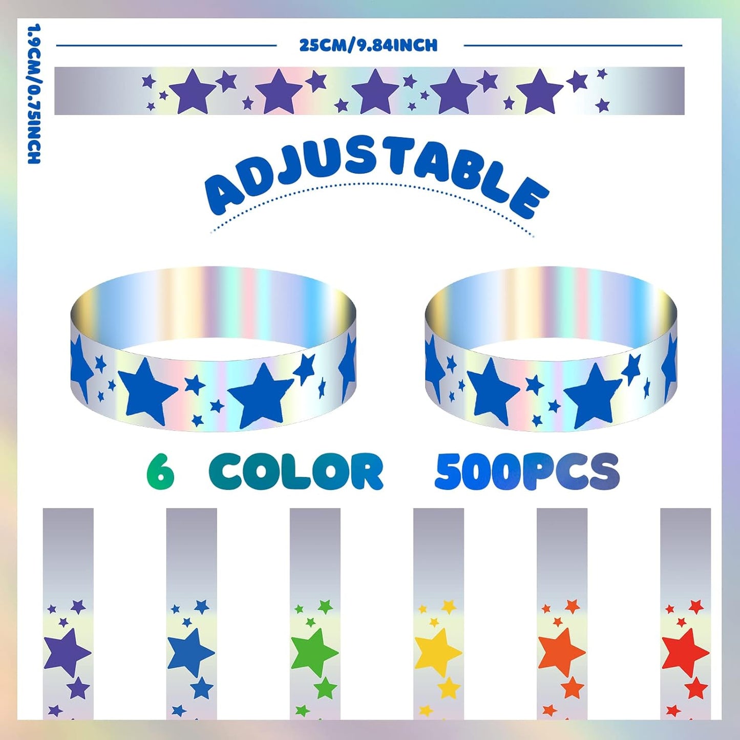 Glenmal 500 Pcs Wristbands for Event Neon Patriotic Star Wristbands Bulk for Events Plastic Waterproof Carnival Wrist Bands Adhesive Bracelet for 4th of July 250 Anniversary(Red)