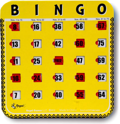 Regal Bingo Bulk Bingo Cards with Sliding Windows - Reusable Large Print Bingo Game Cards for Adults Large Group - 8 Pack, Yellow
