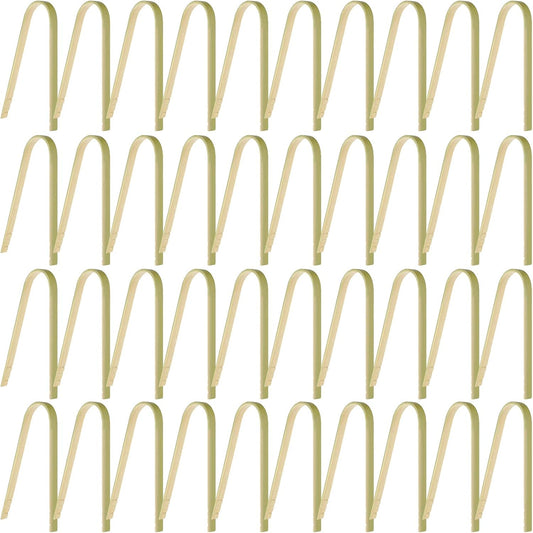 40 Pieces Mini Bamboo Disposable Tongs for food 4 Inch Bamboo Toast Tongs Disposable Mini Braces Wooden Cooking Braces for charcuterie Cooking Toast Bread Pickles Tea Supplies