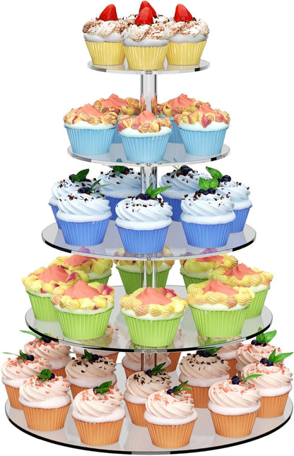 4 Tier Round Cupcake Stand, Acrylic Cupcake Display Stand for 38 Cupcakes, Clear Cupcake Holder Stand for Dessert Table, Cupcake Tower Stand for Wedding Birthday Party Graduation
