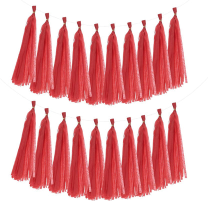 MECCANIXITY 20Pcs Tassel Garland Banner Tissue Paper for Streamers Party Decorations, Valentine's Day Birthday Decor for Women with Rope and Tie Wire (Pink, 14.6Inch)