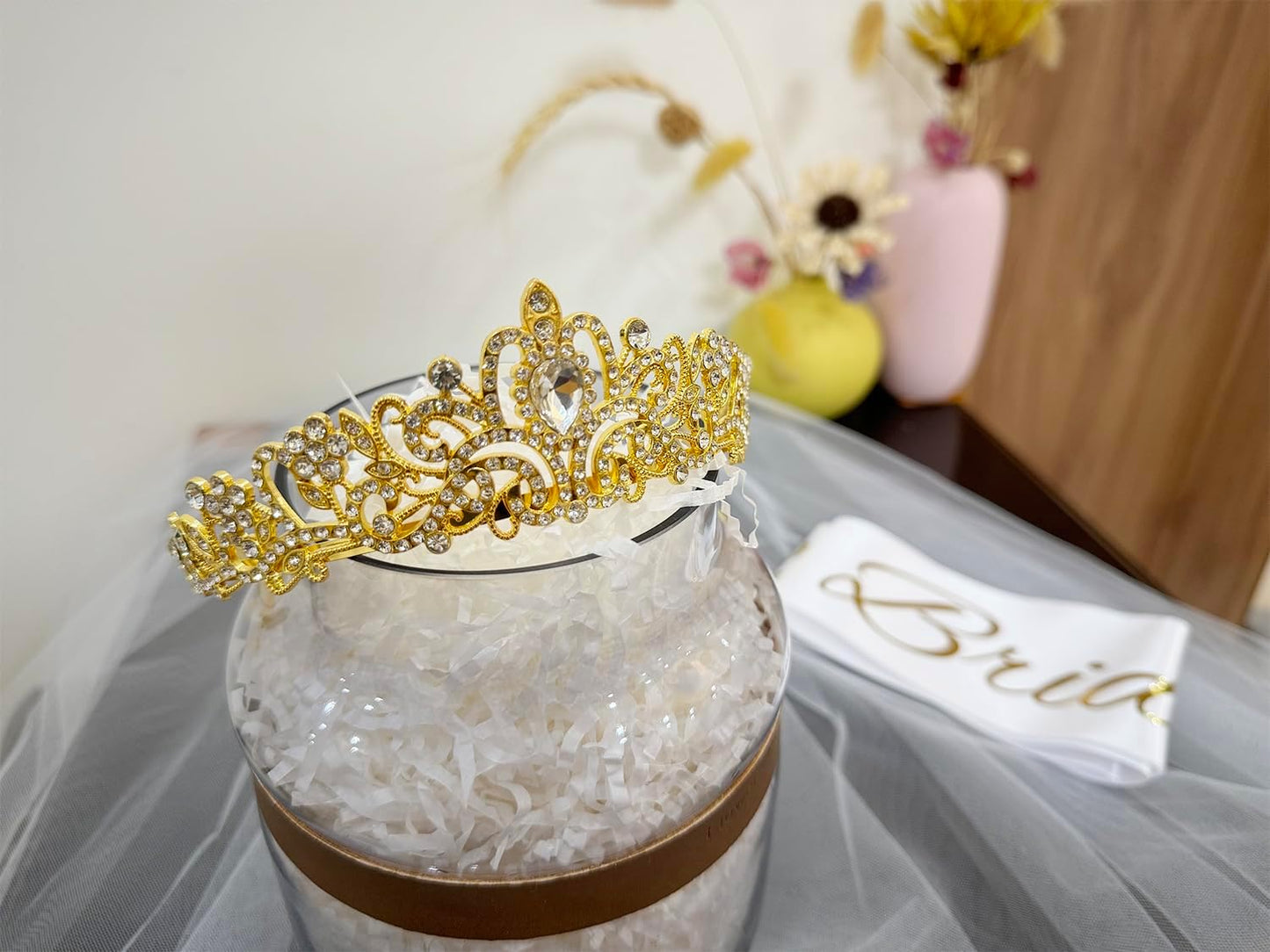 JETKONG 3 Pcs Bachelorette Party Decorations Bridal Shower Crown, Bride to Be Sash&Veil for Women Bachelorette Party Gifts, Bachelorette Party Supplies, Gifts, Favors (Rose Gold)