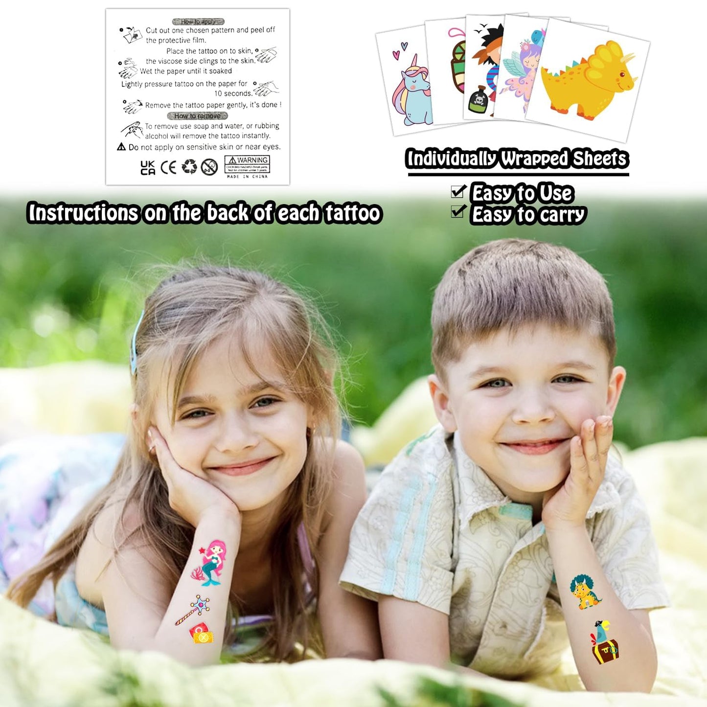 Partywind 408 PCS Kids Tattoos for Party Supplies, Individually Wrapped Sheet Temporary Tattoos Stickers for Kids Goodie Bag Stuffers, Fun Birthday Party Favors - Mixed