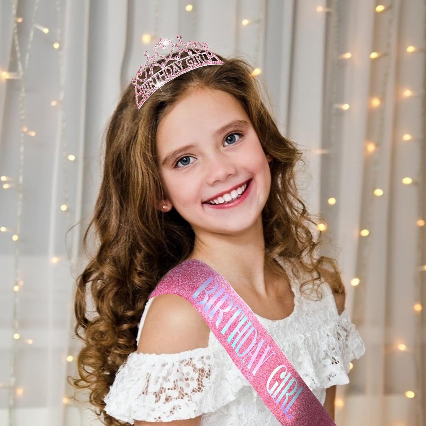 CIEHER Birthday Girl Crown and Sash Set for Birthday Decorations Gifts for Women Girls - Silver AB Rhinestones
