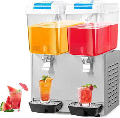 ROVSUN 9.6 Gal/36L Commercial Beverage Dispenser, 18L X 2 Tanks Cold Drink Commercial Juice Dispenser Stainless Steel with Thermostat Controller for Home Restaurant Bar Party 110V/60HZ