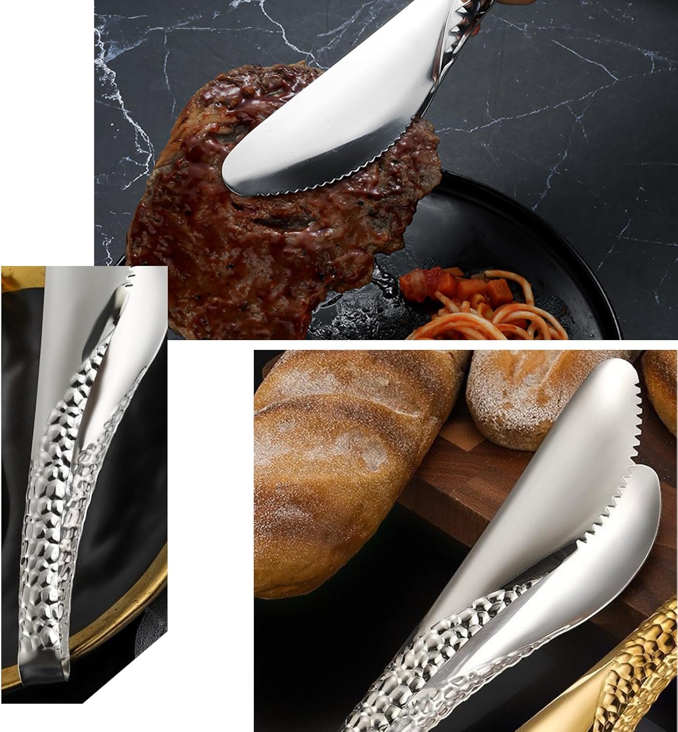 2 Pack 8 Inch Gold Salad Tongs Serving Tongs 8 Inch Stainless Steel Cooking Utensils Non-slip & Easy Grip Metal Tongs Small Tongs for Serving Appetizers Buffet Dessert Table