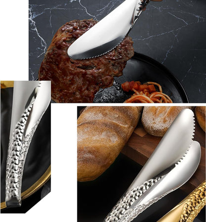 2 Pack 8 Inch Gold Salad Tongs Serving Tongs 8 Inch Stainless Steel Cooking Utensils Non-slip & Easy Grip Metal Tongs Small Tongs for Serving Appetizers Buffet Dessert Table