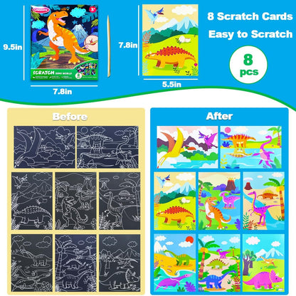 JUNQIU Scratch Art for Kids, Unicorns Black Rainbow Scratch Art Paper Set-Arts and Crafts & Supplies, DIY Activity & Party Games, Gifts for Toddlers, Girls & Boys Ages 3, 4, 5, 6, 7, 8