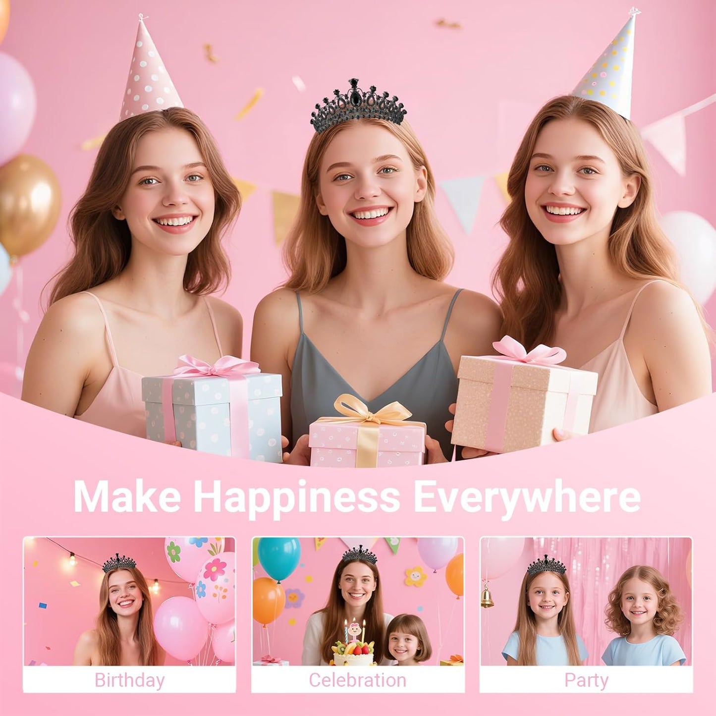 Birthday Tiara and Crown with Sash, Birthday Tiara for Women Party Silver